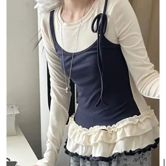 [BUNJANG] Kimahop Aftermonday Layered Frill Bustier Top / 레이어드 프릴 뷔스티에 티셔츠 김아홉 에프터먼데이 빈티지 모리걸