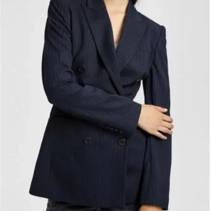 [BUNJANG] Theory Double Button Stripe Blazer Navy Jacket / 띠어리 Theory 스트라이프 더블 버튼 블레이저 네이비 자켓