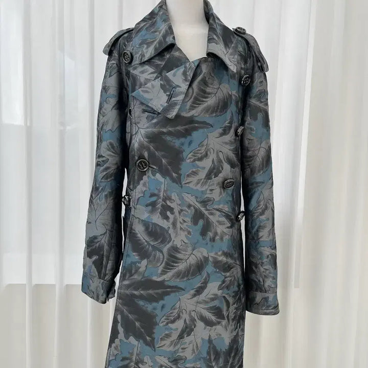 [BUNJANG] Burberry Prosum Leaf Pattern Trench Coat / 버버리 프로섬 블루 그레이 나뭇잎 패턴 트렌치코트 66(L) 정품