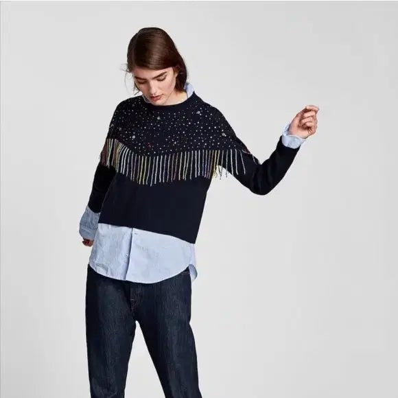 [BUNJANG] ZARA Beaded Fringe Sweater / [ZARA]자라 비즈 프린지 스웨터