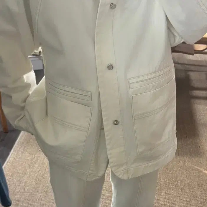 [BUNJANG] ETHOS Oversized White Denim Jacket / ETHOS 에토스 오버사이즈 화이트 데님 자켓