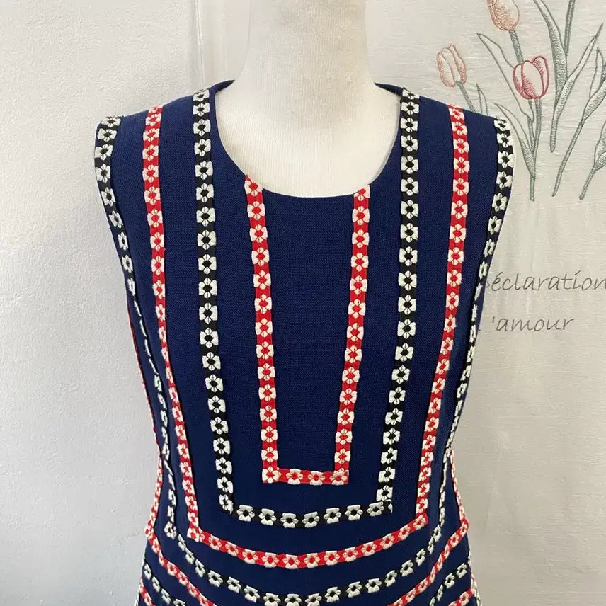[BUNJANG] Magin Navy Flare Pattern Sleeveless Dress / 매긴 네이비 플레어 패턴 나시 원피스