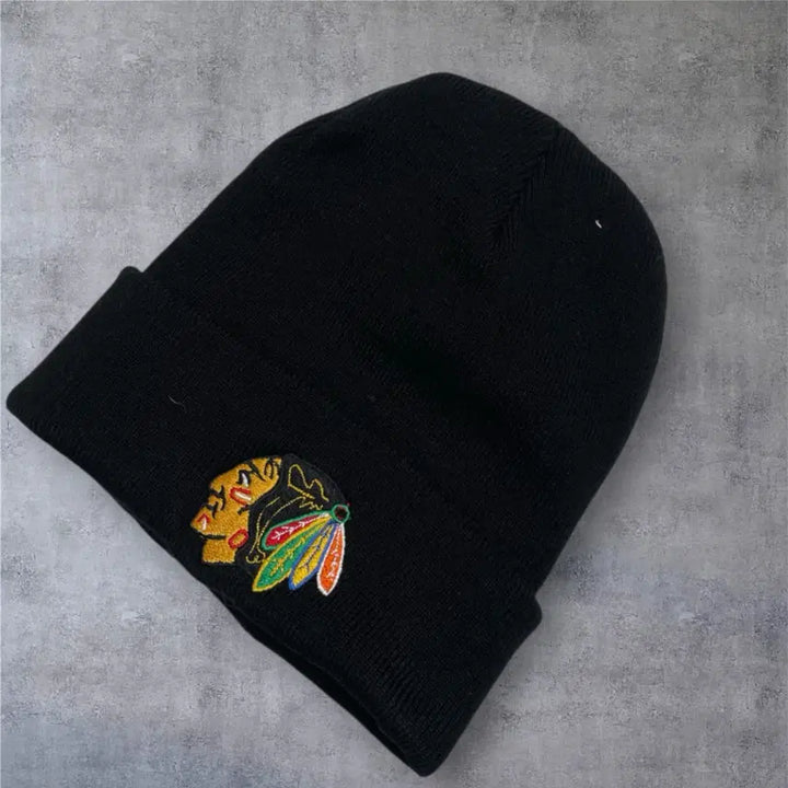 [BUNJANG] Indian Embroidery Black Knit Beanie / 인디언 자수 블랙 니트 비니 FREE