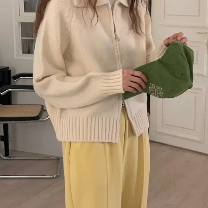 [BUNJANG] Two-Way Knit Zip-Up Sweater / 투웨이 니트집업 새상품