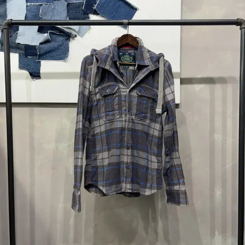 [BUNJANG] Superdry Vintage Checkered Layered Shirt / (100) 슈퍼드라이 빈티지 후드 레이어드 체크 셔츠 남방