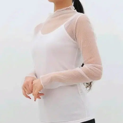 [BUNJANG] Sheer Mesh Blouse Set / [새상품] 2장 일괄 시스루 망사 블라우스 티셔츠 2개 세트