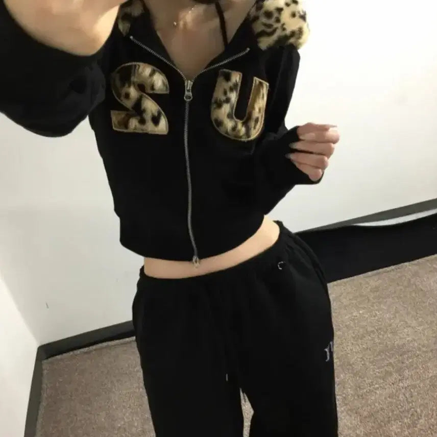 [BUNJANG] Leopard Print Hooded Zip-up / 레오파드 후드집업
