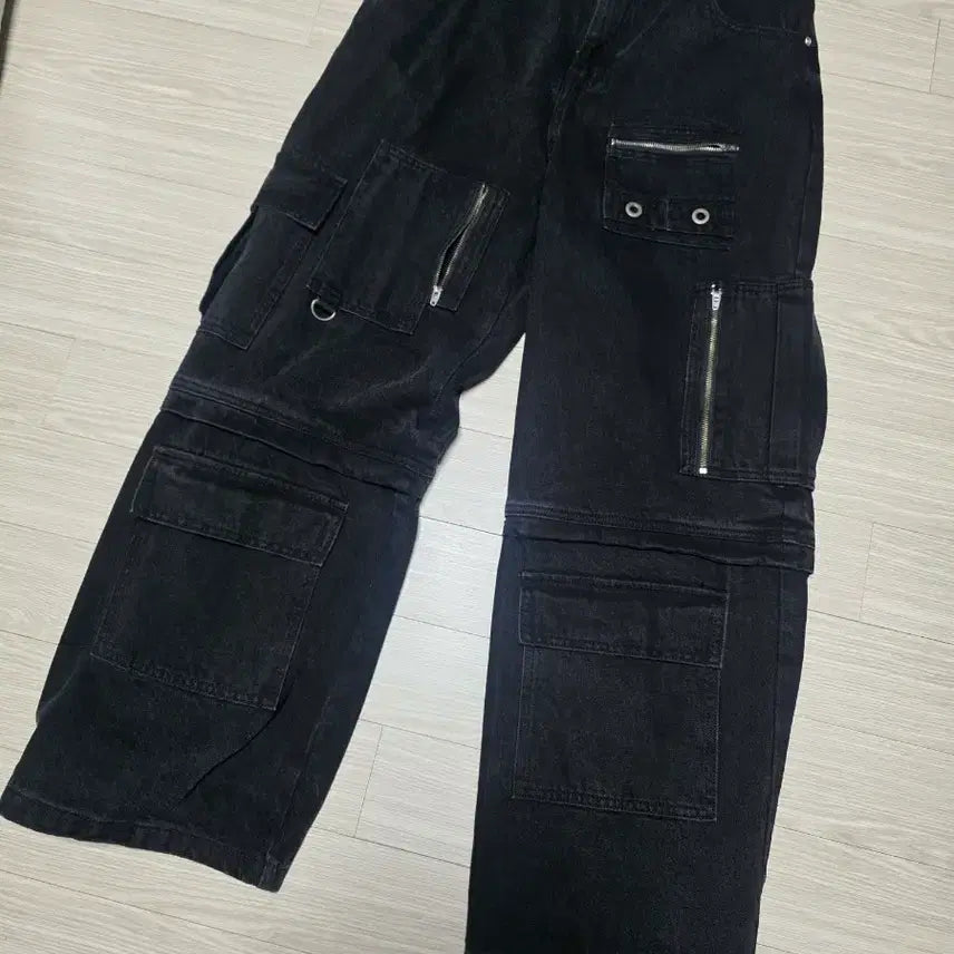 [BUNJANG] Intempo Mood Engineer Cargo Pants Washed Black / (L) 인템포무드 엔지니어 카고 디테일 팬츠 워시드 블랙