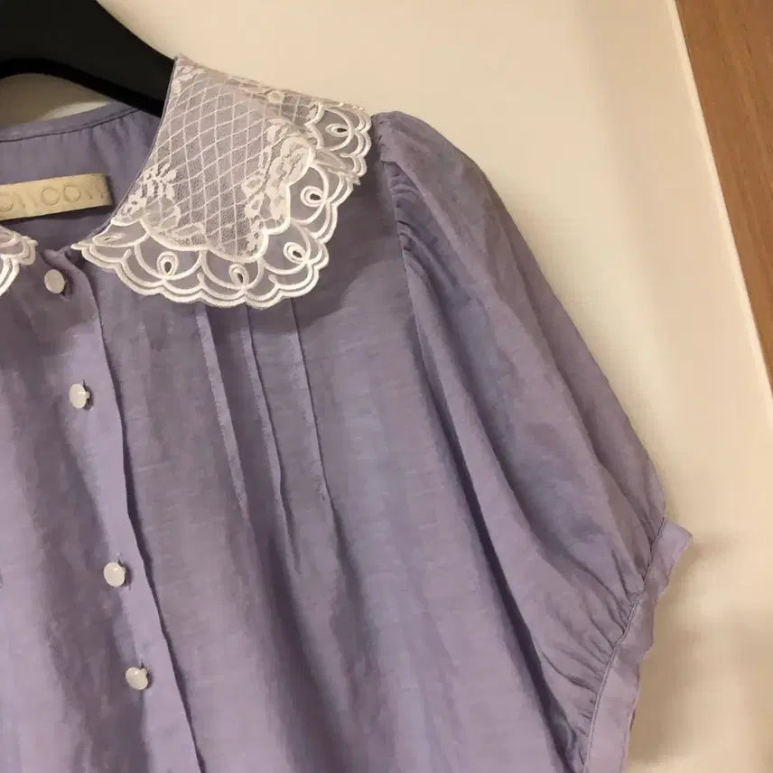 [BUNJANG] Floome Hazel Balloon Sleeve Sheer Puff Blouse / 플로움 헤이즐 벌룬소매 반팔 쉬어 퍼프 블라우스 퍼플 출근룩 여행룩하객룩