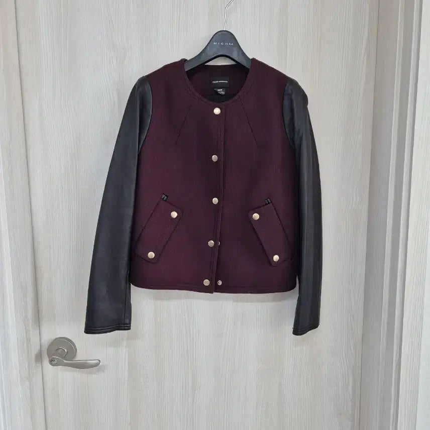 [BUNJANG] Club Monaco Wool Jacket / 클럽모나코 가죽소매 버건디 울자켓