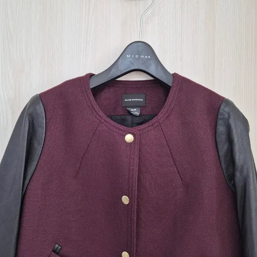 [BUNJANG] Club Monaco Wool Jacket / 클럽모나코 가죽소매 버건디 울자켓