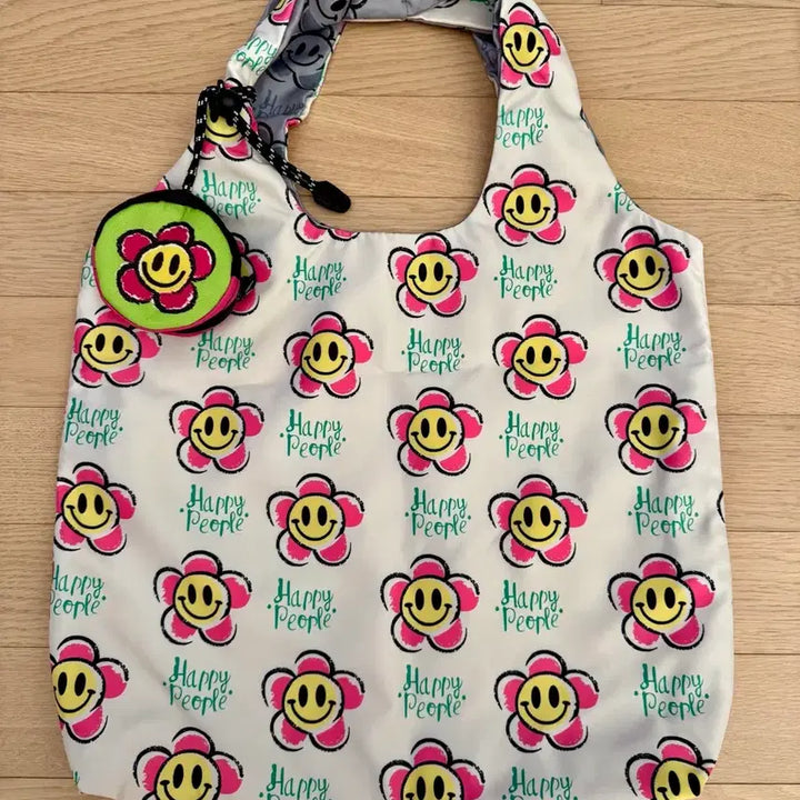 [BUNJANG] Smile Flower Print Reversible Shoulder Bag with Detachable Coin Pouch / 스마일가방(새제품)