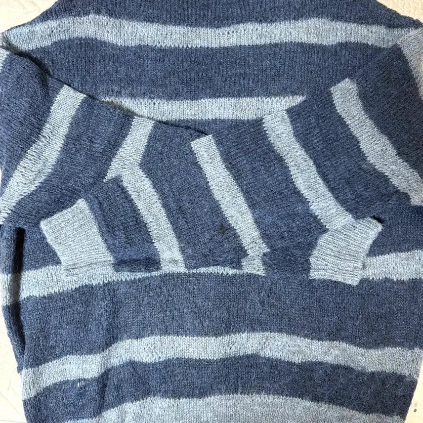 [BUNJANG] Coour Hairy Stripe Knit (Blue) / [S] 쿠어 헤어리 스트라이프 니트 (블루)