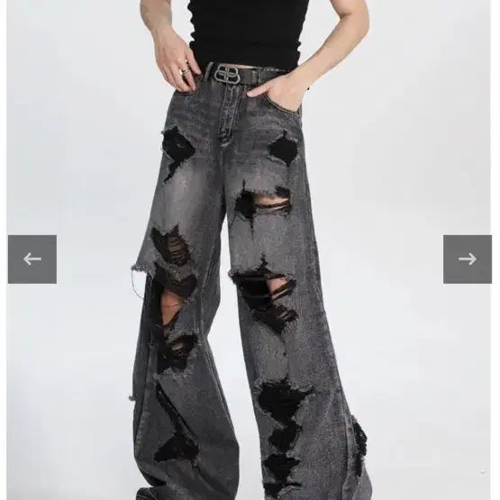 [BUNJANG] Dark Grey Wide Wash Jeans / 힙한 데미지 워싱 와이드 팬츠 (일본제품)