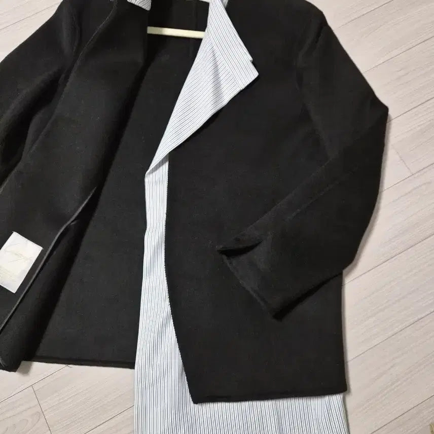 [BUNJANG] Cashmere Blend Layered Collarless Coat / 캐시미어 혼방 셔츠 레이어드 노칼라 코트