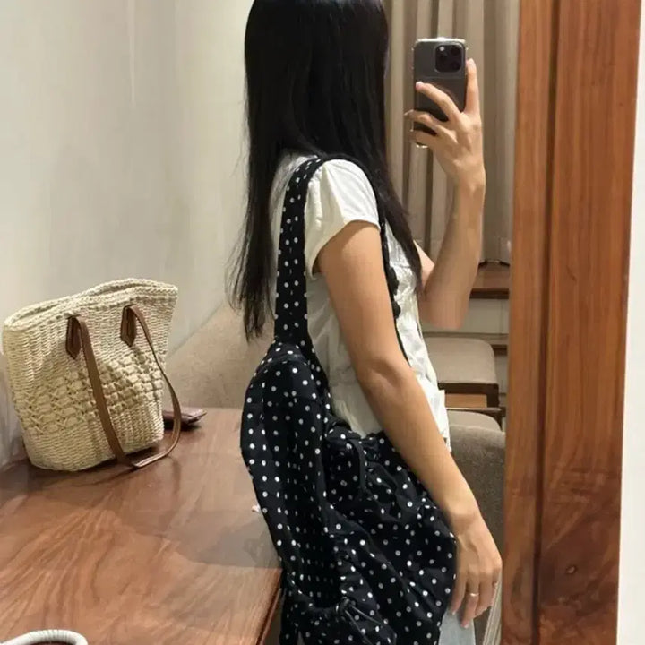 [BUNJANG] Polka Dot Backpack Black / 땡땡이 도트 백팩 블랙