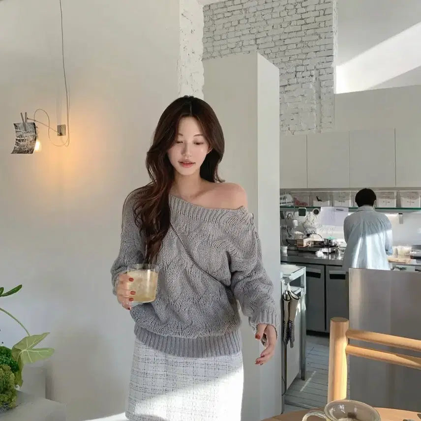 [BUNJANG] Zaenio Glow Cable Knit Gray / 제니오 zaenio 글로우 멜로우 케이블 니트 그레이