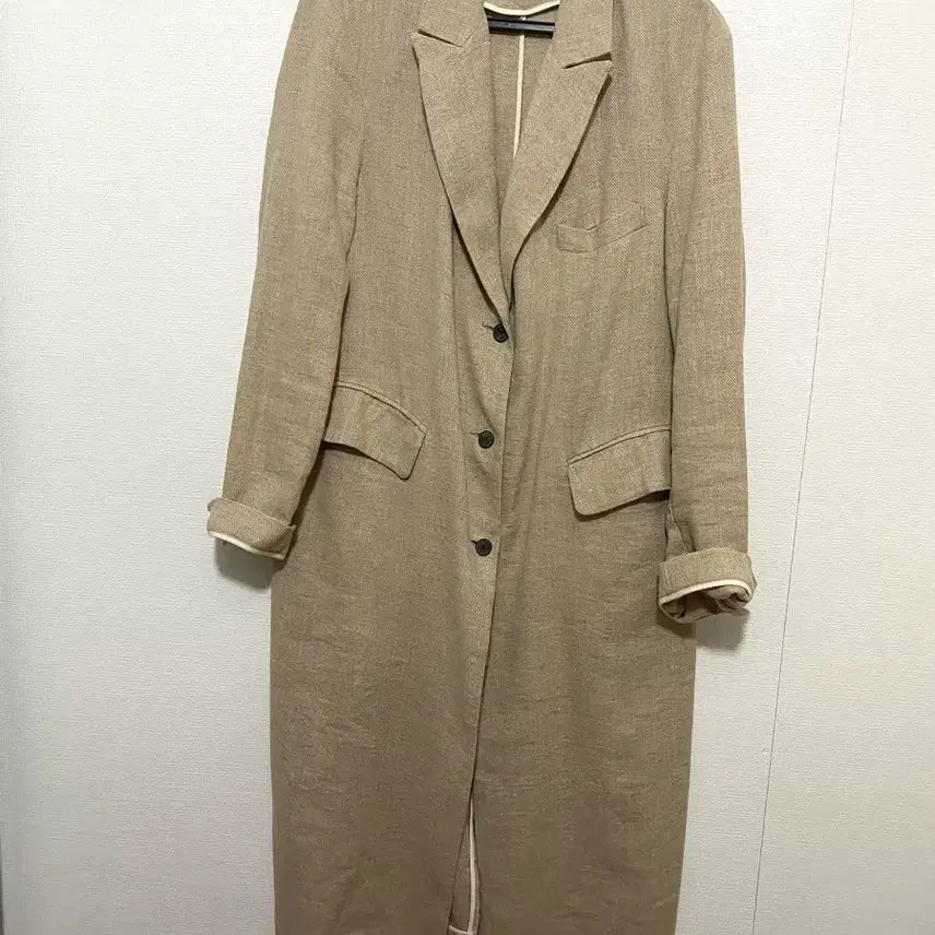[BUNJANG] Monochrome Linen Long Jacket / 모노크롬 린넨 롱 자켓