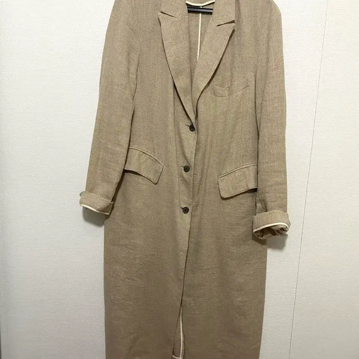 [BUNJANG] Monochrome Linen Long Jacket / 모노크롬 린넨 롱 자켓