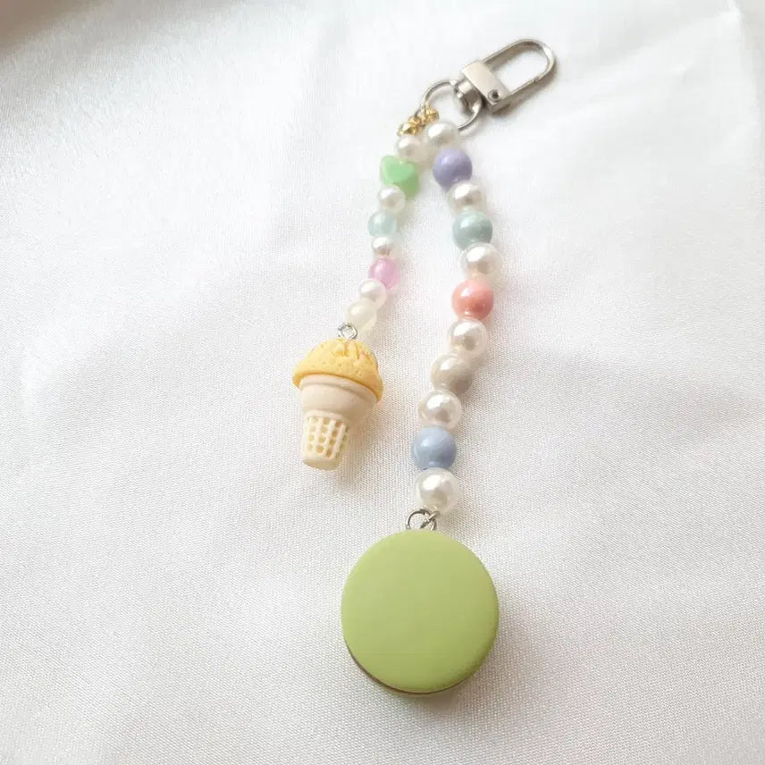 [BUNJANG] Pastel Ice Cream Macaron Pearl Keyring Phone Strap / 파스텔 아이스크림 마카롱 진주 키링 폰스트랩