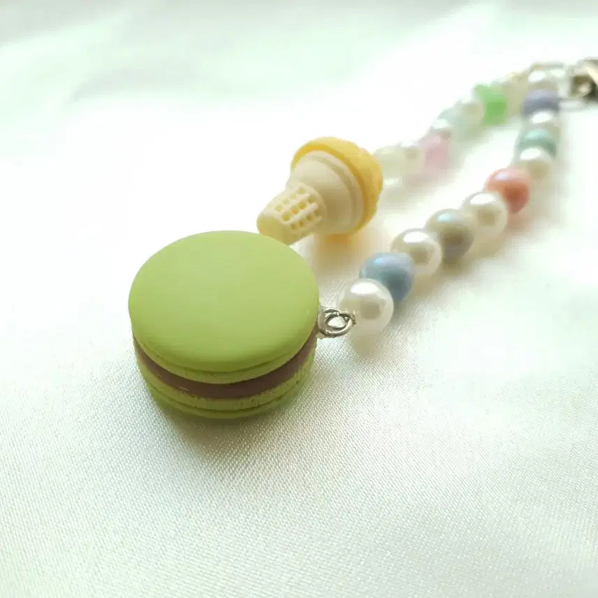 [BUNJANG] Pastel Ice Cream Macaron Pearl Keyring Phone Strap / 파스텔 아이스크림 마카롱 진주 키링 폰스트랩
