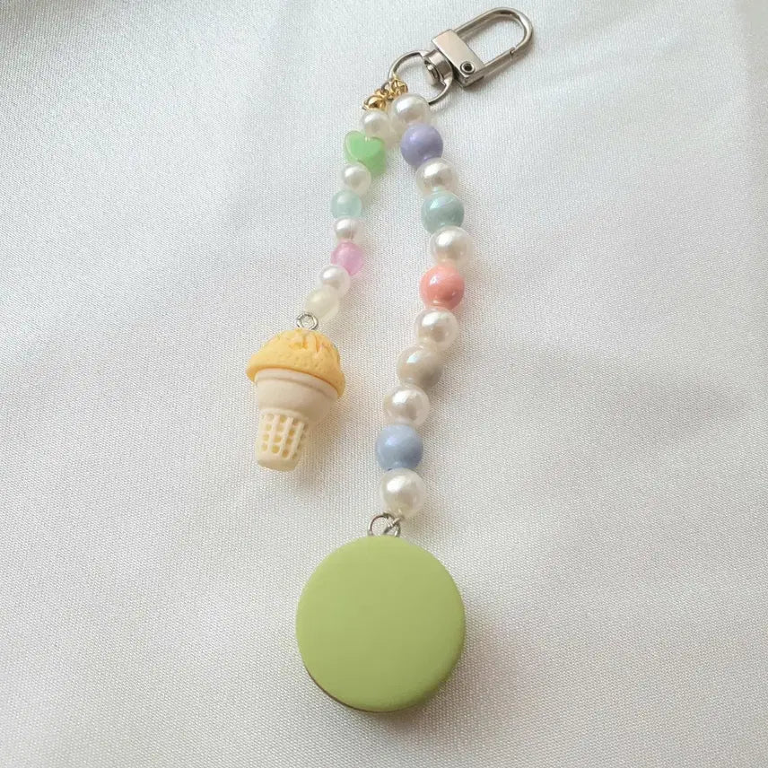 [BUNJANG] Pastel Ice Cream Macaron Pearl Keyring Phone Strap / 파스텔 아이스크림 마카롱 진주 키링 폰스트랩