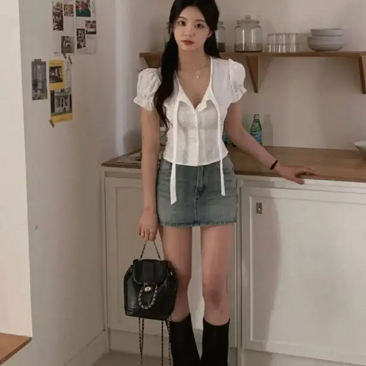 [BUNJANG] Puff Frill Blouse / 퍼프 프릴 블라우스