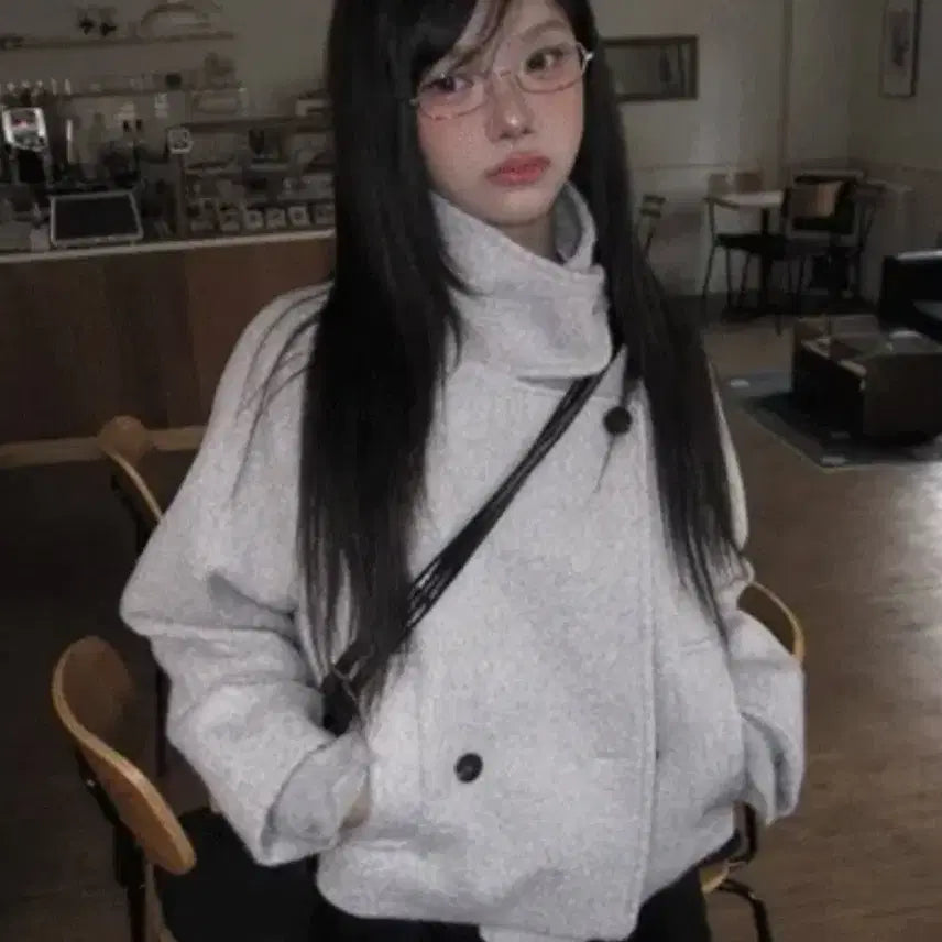 [BUNJANG] Modimood Boucle Double High Neck Short Coat - Black / 모디무드 부클 더블 하이넥 숏 코트 블랙