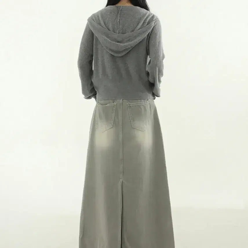 [BUNJANG] Beige Gray Denim Long Skirt / 베이지그레이 데님 밴딩 롱스커트 청치마