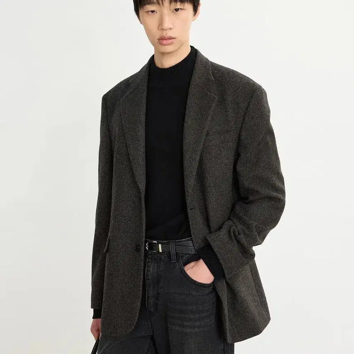 [BUNJANG] Tngt Herringbone Wool Jacket Deep Brown Size 105 / Tngt 울 헤링본 자켓 딥브라운 105 사이즈