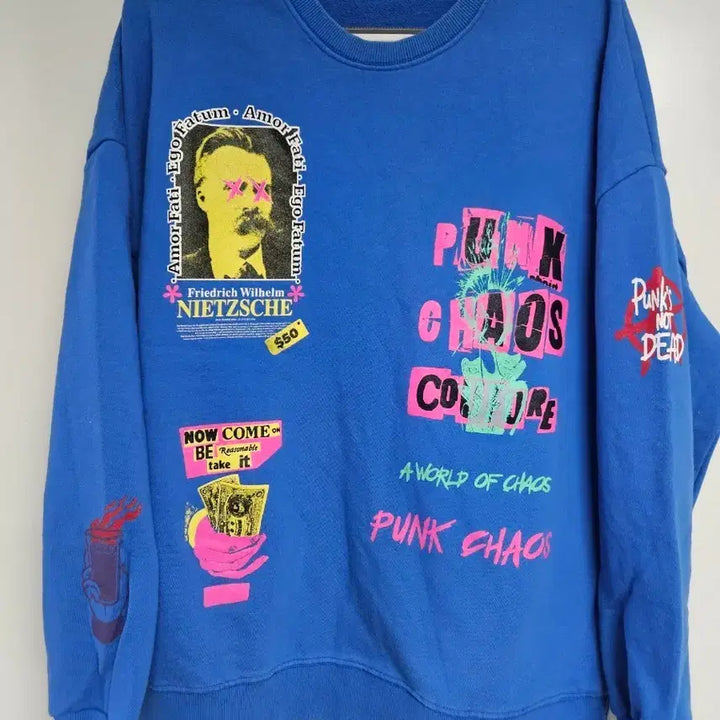 [BUNJANG] VISTAN Blue Printing Sweatshirt / VISTAN 블루 프린팅 맨투맨 티셔츠