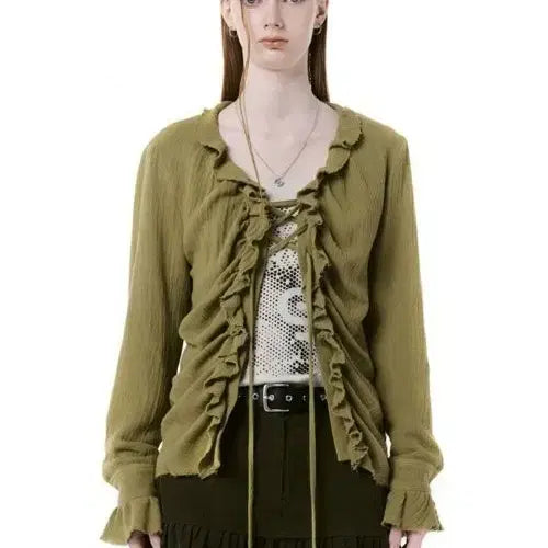 [BUNJANG] Cerric Ruffle Eyelet Shirring Blouse / cerric 세릭 러프 아일렛 셔링 블라우스
