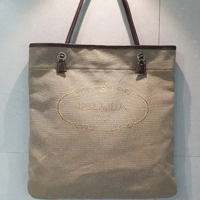[BUNJANG] PRADA Beige Brown Canvas Tote/Shoulder Bag / PRADA 프라다 정품 베이지 브라운 토트/숄더 백 캔버스 가방