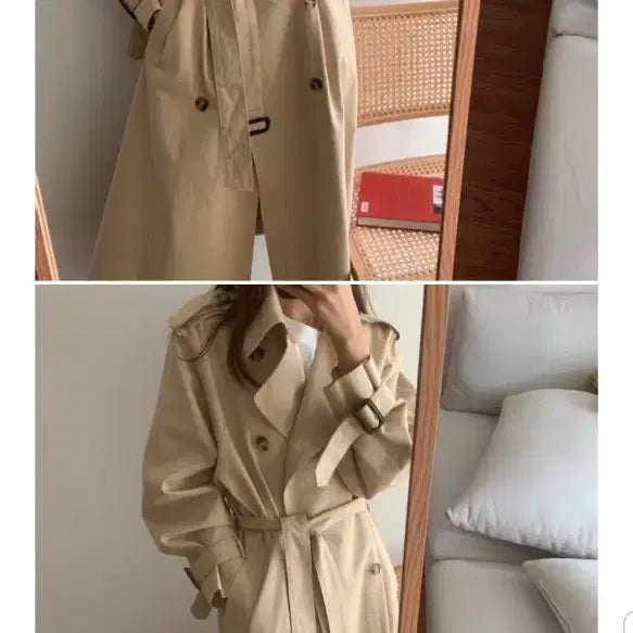[BUNJANG] Beige Long Trench Coat / 베이지 롱 트렌티코트