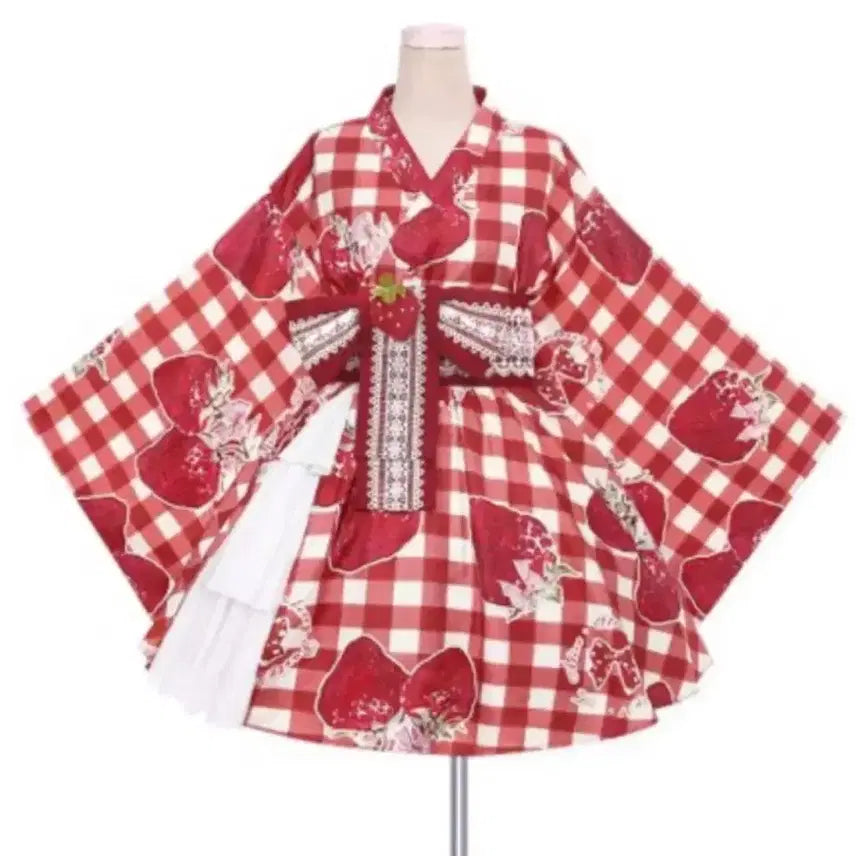 [BUNJANG] Two Alice Strawberry Pattern Yukata / 투앨리스 딸기 패턴 유카타(매드펑크 로리타 바디라인 서브컬쳐)