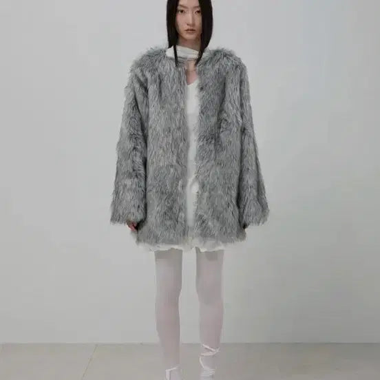 [BUNJANG] Flare Up Fur Jacket Grey / 플레어업 퍼 자켓 그레이