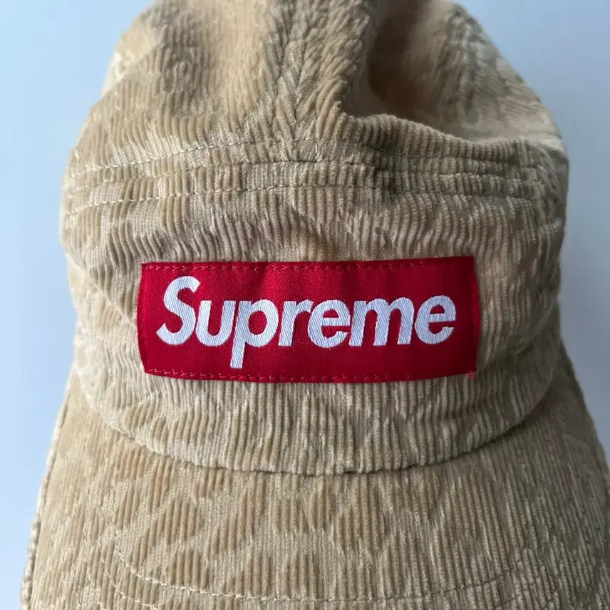 [BUNJANG] Supreme Corduroy Leopard Box Logo Camp Cap Beige / 슈프림 코듀로이 레오파드 박스로고 베이지 캠프캡 모자 /23FW