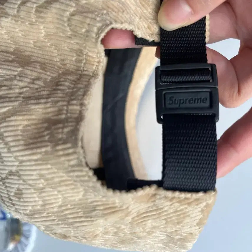 [BUNJANG] Supreme Corduroy Leopard Box Logo Camp Cap Beige / 슈프림 코듀로이 레오파드 박스로고 베이지 캠프캡 모자 /23FW
