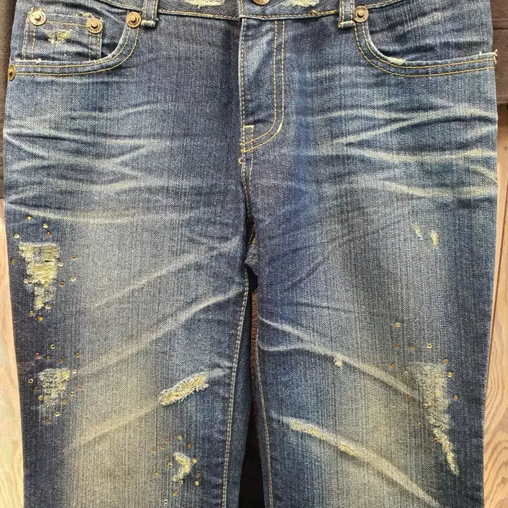 [BUNJANG] Sugar Cats Gold Pearl Bootcut Denim (29 inch) / [Y2K/희귀] 슈가캣츠 금색 펄 포인트 데님 (29인치/부츠컷)