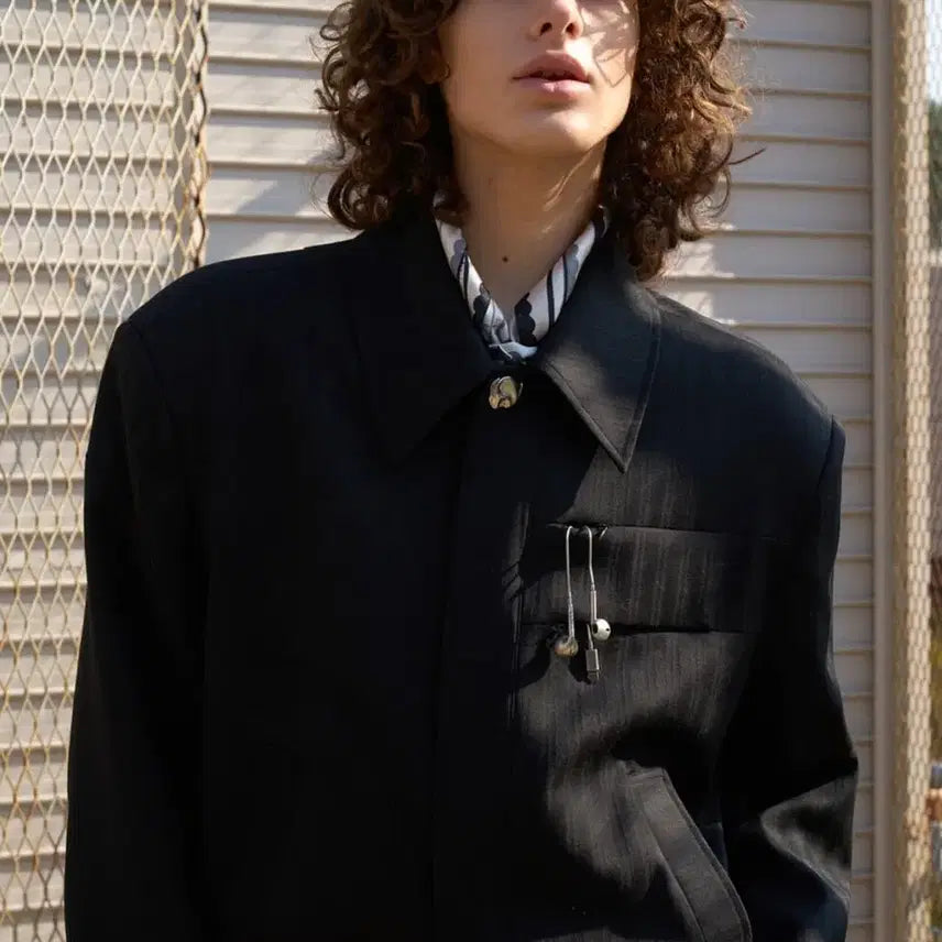 [BUNJANG] WAVINESS Tunneling Wool Crop Blouson Mixed Black / 웨이비니스 터널링 울 크롭 블루종 믹스드 블랙