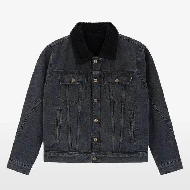 [BUNJANG] Filogram Fleece Denim Jacket Black / [새상품M] 필로그램 후리스 데님 자켓 블랙