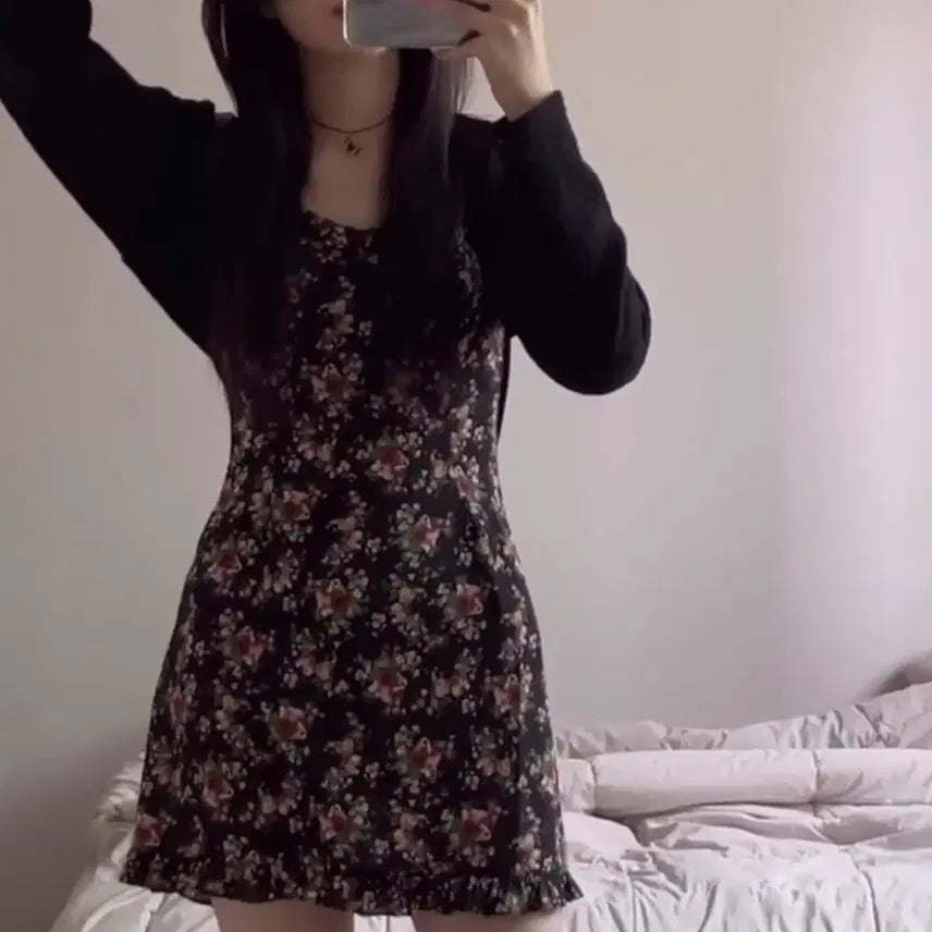 [BUNJANG] Oddoneout Flower Dress Black S / 마지막)오드원아웃 플라워원피스 s