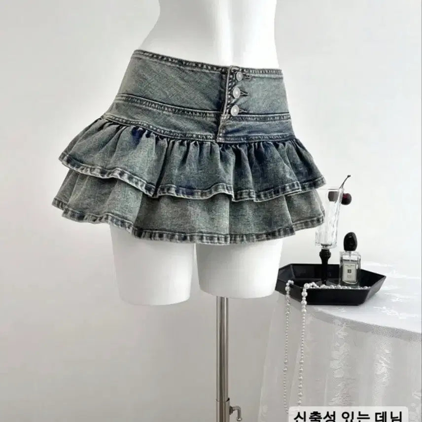 [BUNJANG] SHEIN Ruffle Denim Mini Skirt XS / [새상품] 쉬인 러플 데님미니스커트 XS