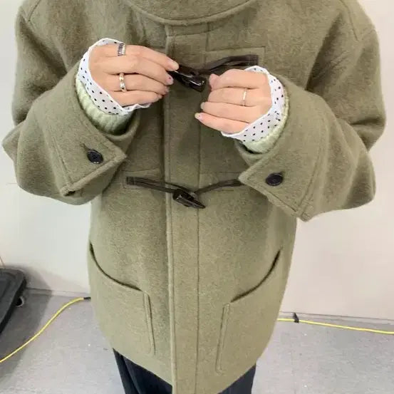 [BUNJANG] MAZONE Alpaca Wool Half Duffle Coat Khaki / 마조네 알파카 울 하프 더플 코트 카키