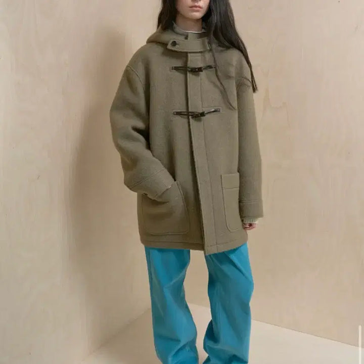 [BUNJANG] MAZONE Alpaca Wool Half Duffle Coat Khaki / 마조네 알파카 울 하프 더플 코트 카키