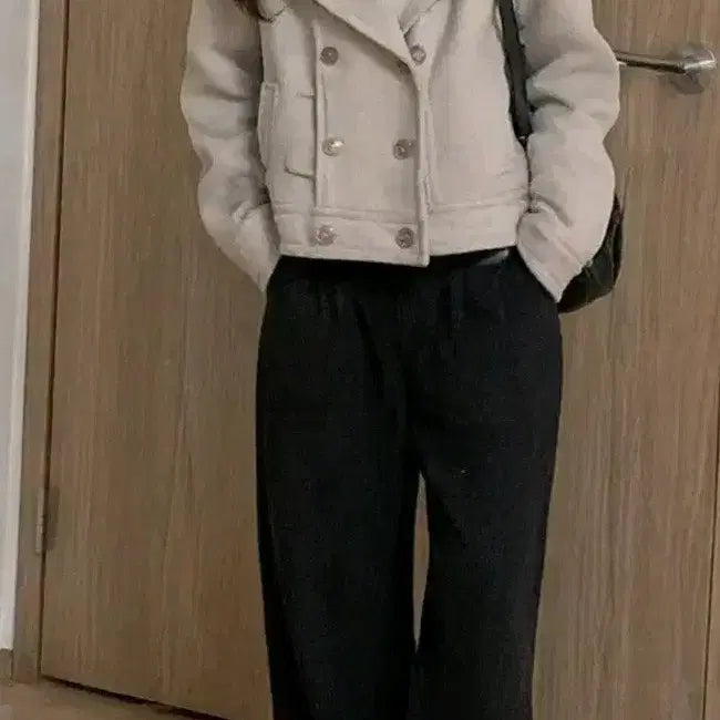 [BUNJANG] Beige Double-Button Half Coat / 베이지 아이보리 더블 버튼