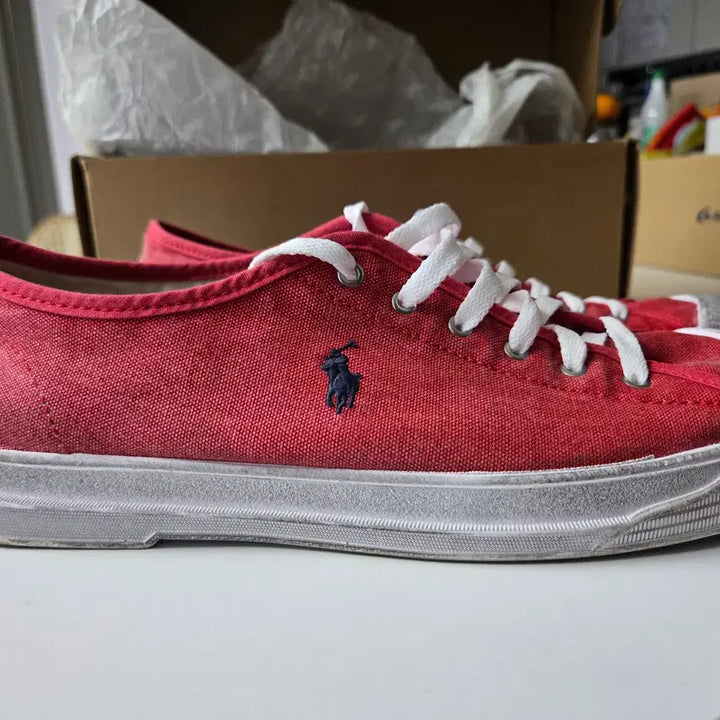 [BUNJANG] Polo Ralph Lauren 100 Canvas Cap Toe Sneakers Red / 폴로 에센스 100 캔버스 캡토 스니커즈 레드