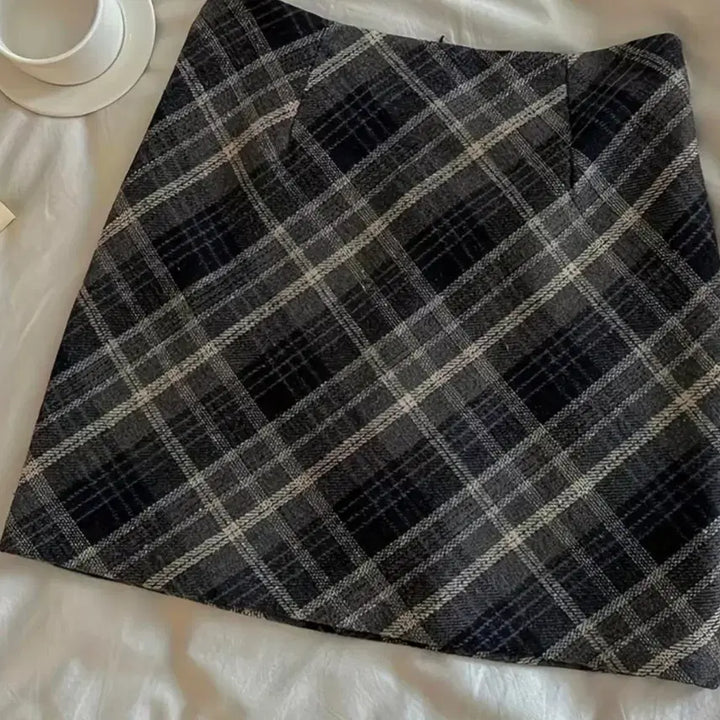 [BUNJANG] Wool Check Pattern Midi Skirt - Size L / 모직 체크스커트 L
