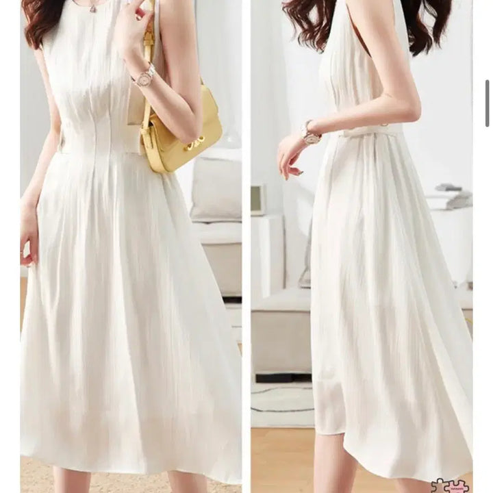 [BUNJANG] Satin White A-Line Long Dress / 새상품 샤틴 화이트 A라인 롱 원피스 민소매
