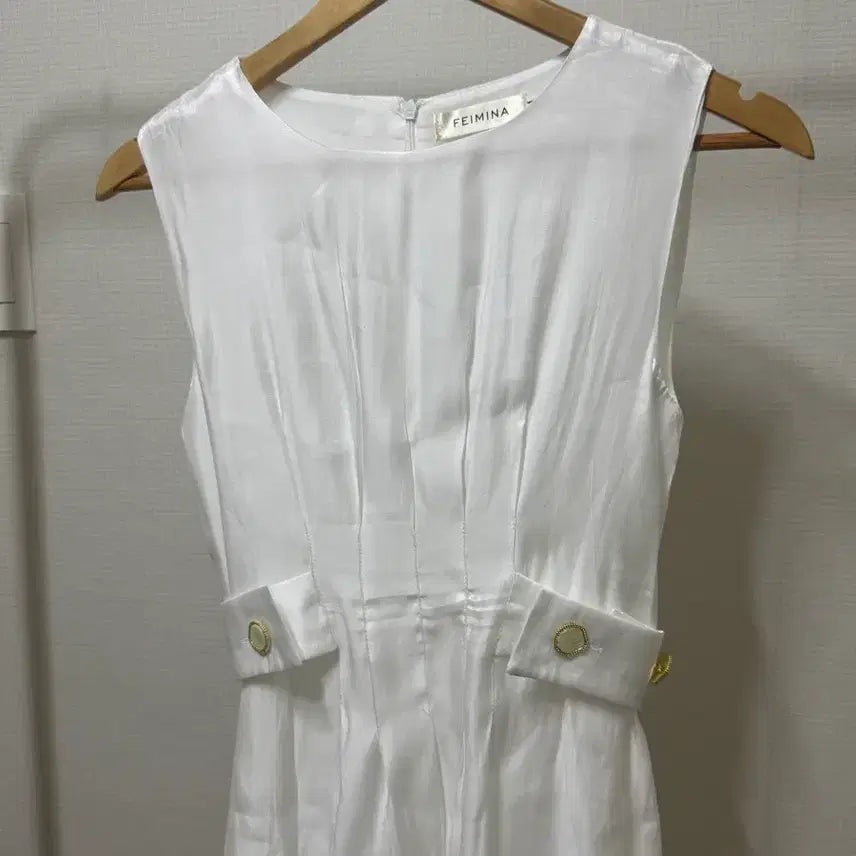 [BUNJANG] Satin White A-Line Long Dress / 새상품 샤틴 화이트 A라인 롱 원피스 민소매